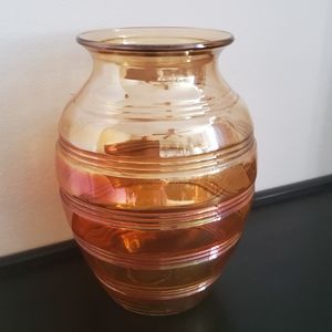 Vintage Anchor Hocking Iridescent Marigold Rings Carnival Glass Vase